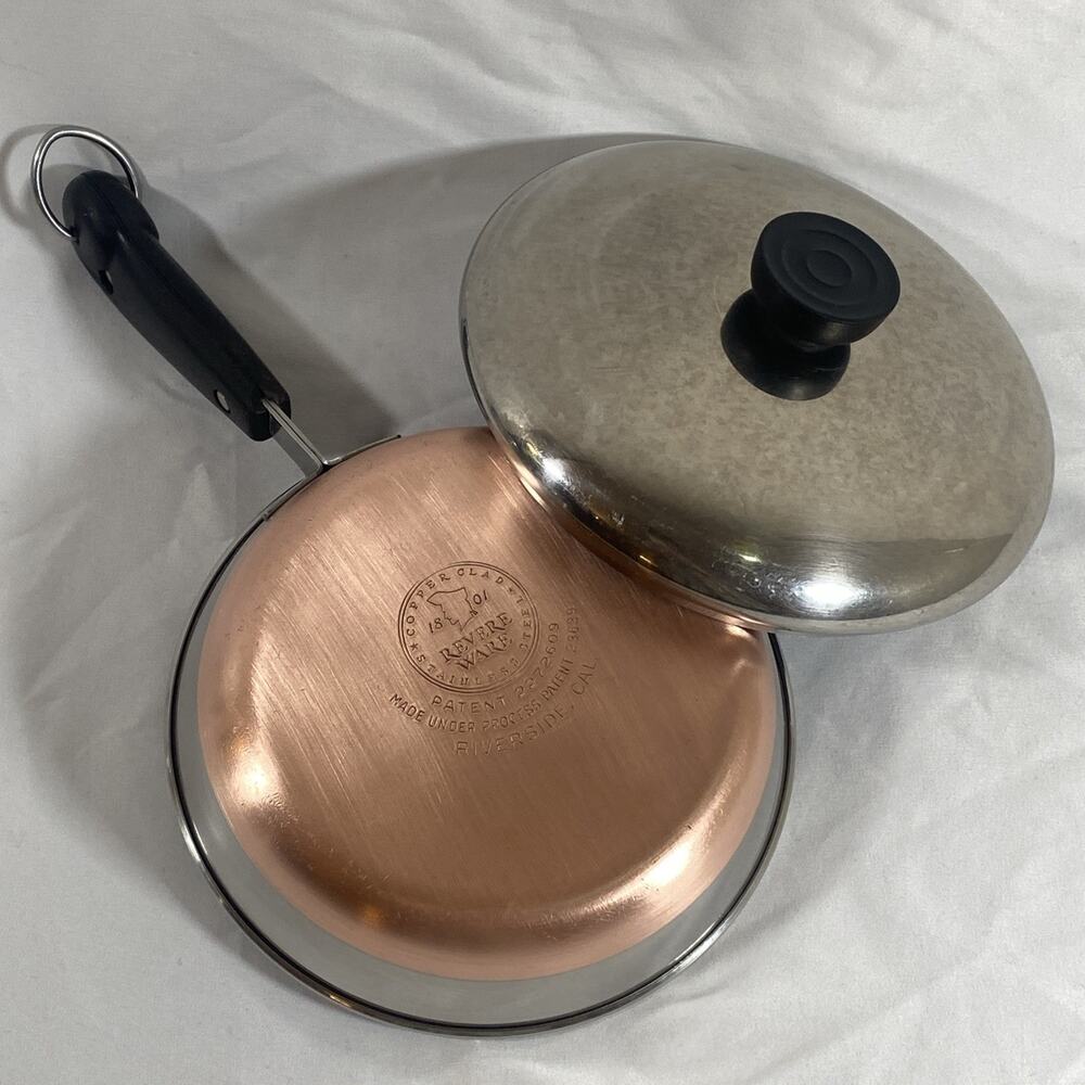 REVERE WARE 7" Skillet Frying Pan & Lid Copper Bottom Stainless Steel Pre 1968